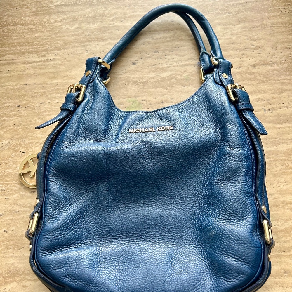 Michael Kors navy blue leather handbag